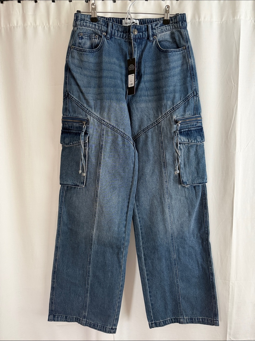Fashion Nova Blue Devil in Disguise Cargo Straight-Leg Jeans